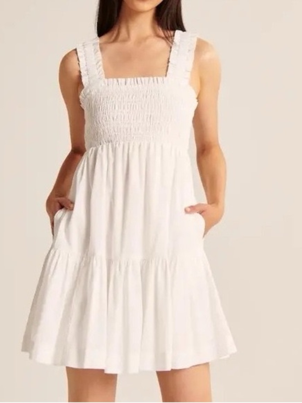 Abercrombie & Fitch White Smocked Tiered Sundress M Tall 39995